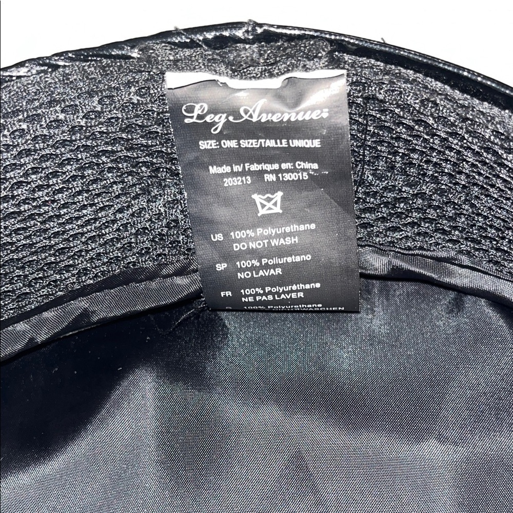 Leg Avenue Shiny faux leather Black Cap with Rhinestone Band & chin strap - Picture 7 of 9